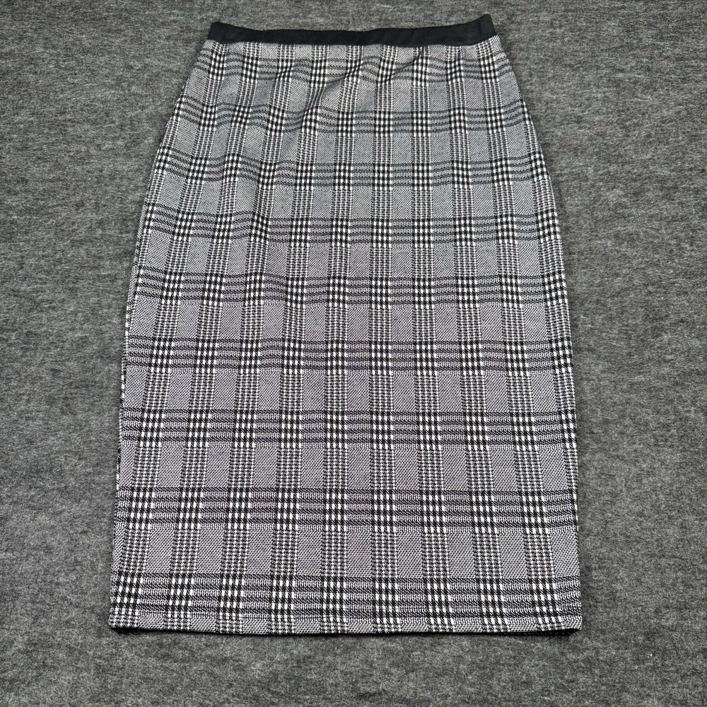 Y2K Plaid Pencil Skirt  Medium Black White Stretch‎ Waist